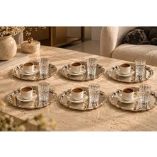 Artemia Home 6'lı Gümüş Silver Oval Çay Kahve Sunum Tepsisi 24 cm - Dalgalı Kenarlı Söz Nişan Ikram ve Servis Tabağı