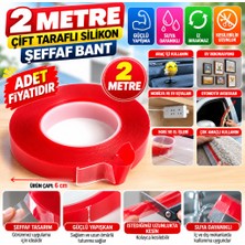Efnaz Style 2 Metre Güçlü Yapışkanlı Çift Taraflı Slikon Pratik Şeffaf Bant (Adet Fiyatıdır)