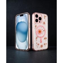 Astraltech Apple Iphone 15 Pro Kılıf Daisy Simli Magsafe Kapak - Pembe