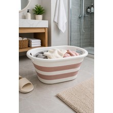 Katlanır Silikon Çamaşır Sepeti Pembe Beyaz 38 Lt