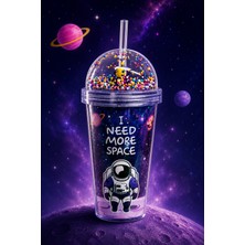 Lively Pipetli Çift Katmanlı Bardak 600 ml Astronot Desen
