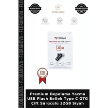 Floranova Premium Depolama Yazma USB Flash Bellek Type C Otg Çift Sürücülü 32GB Siyah