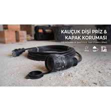 İNWATT Kauçuk Dişi Prizli Kapaklı Dış Mekan Uzatma Kablosu 9 Metre - IP44 Su Toprak Geçirmez Topraklı Seyyar Kablo Şantiye Bahçe