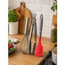 3 Lü Paslanmaz Silikon Spatula Çırpıcı Maşa