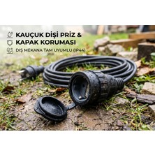 İNWATT Kauçuk Dişi Prizli Kapaklı Dış Mekan Uzatma Kablosu 11 Metre - IP44 Su Toprak Geçirmez Topraklı Seyyar Kablo Şantiye Bahçe