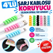 Efnaz Style 4lü Apple, Android Şaj Kablosu Koruyucu Silikon Spiral Yay Aparat