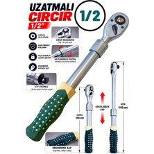 İYİSİYOK 1/2 Inç Profesyonel Teleskopik Uzatmalı Cırcır Kolu 280 mm - 440 mm Kilitlenebilir Çelik Gövde Lokma Anahtar Kolu Ergonomik Kaymaz Saplı Oto El Aleti Takımı