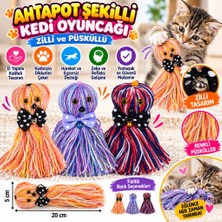 Efnaz Style Ahtapot Şekilli Zilli ve Ipli Rengarenk Püsküllü Sevimli Kedioyuncağı