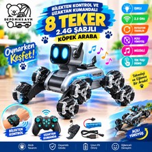 Depomiks Avm Işıklı Müzikli Akıllı Robot Köpek Araba 8 Tekerlekli 2.4g Uzaktan Kumandalı ve Bilekten Kontrollü Şarjlı Oyuncak