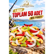 Cappadocians Silikon Kurt Solucan Balık Yemi - Av Zamanı & Mikro Yapay Yem - 2,5 cm 0,25 gr 50 Adet 5 Renk Mix Çok Renkli - Balıkçılık - Lfr - Esnek Yapı