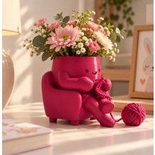 Liya Gift Collection Örgü Ören Sevimli Figür Saksı Kalemlik Dekoratif Masaüstü Organizer