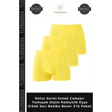 Floranova Delux Serisi Esnek Çamaşır Yumuşak Giyim Hediyelik Eşya Erkek Sarı Bambu Boxer 3'lü Paket