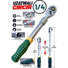 İYİSİYOK 1/4 Inç Profesyonel Teleskopik Uzatmalı Cırcır Kolu 150 mm - 200 mm Kilitlenebilir Çelik Gövde Lokma Anahtar Kolu Ergonomik Kaymaz Saplı Oto El Aleti Takımı