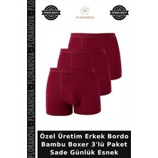 Floranova Özel Üretim Erkek Bordo Bambu Boxer 3'lü Paket Sade Günlük Esnek