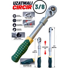 İYİSİYOK 3/8 Inç Profesyonel Teleskopik Uzatmalı Cırcır Kolu 260 mm - 365 mm Kilitlenebilir Çelik Gövde Lokma Anahtar Kolu Ergonomik Kaymaz Saplı Oto El Aleti Takımı
