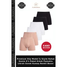Floranova Premium Slip Model Iç Giyim Rahat Kesim 6'lı Paket Erkek Pamuklu Likralı Esnek Kumaş Renkli Boxer