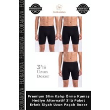 Floranova Premium Slim Kalıp Örme Kumaş Hediye Alternatif 3'lü Paket Erkek Siyah Uzun Paçalı Boxer