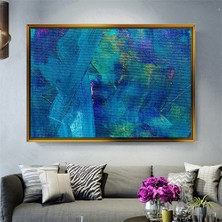  Giyense Tablo  Mavi ve Turkuaz Soyut Yağlı Boya Görünümlü Çerçeveli Tablo Modern Minimalist Sanat Duvar Dekoru Salon Tablosu