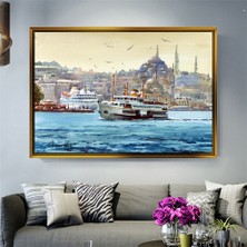  Giyense Tablo  Istanbul Vapuru ve Tarihi Yarımada Çerçeveli Tablo Ömer Muz Sulu Boya Görselli Manzara Duvar Dekoru Salon Tablosu