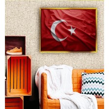  Giyense Tablo  Dalgalanan Türk Bayrağı Temalı Çerçeveli Kanvas Tablo Salona ve Ofise Duvar Dekoru
