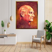 Giyense Tablo Kırmızı ve Kahverengi Tonlarında Atatürk Portresi Yağlı Boya Efektli Çerçeveli Kanvas Tablo