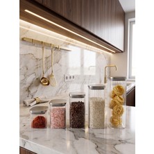 Color House 5 Boy Kare Çizgili Cam Vakumlu Çelik Kapak Borosilikat Cam Bakliyat Kavanozu Erzak Saklama - B03