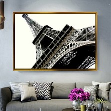  Giyense Tablo  Eyfel Kulesi Paris Görselli Siyah Beyaz Şık Altın Çerçeveli Kanvas Tablo