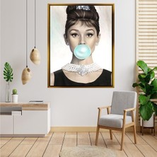  Giyense Tablo  Audrey Hepburn Pop Art Sakız Balonlu Altın Çerçeveli Kanvas Tablo