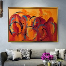  Giyense Tablo  Turuncu Kırmızı Dairesel Desenli Soyut Sanat Altın Çerçeveli Kanvas Tablo