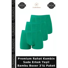 Floranova Premium Rahat Kombin Sade Erkek Yeşil Bambu Boxer 3'lü Paket