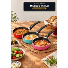 Viracasa 3'lü Mini Sos Tavası 12 cm Yapışmaz Teflon Renkli Yumurta Tavası Seti