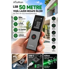 Atuman Ls-B 50 Metre Yeşil Lazer Metre Gün Işığına Uygun Şarjlı Dijital Mesafe Alan Hacim ve Açı Ölçer