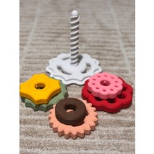 Ekru Eğitici Dönen Spiral Kule Oyuncak - Renkli Şekil ve Ince Motor Becerisi Geliştirici Montessori Dizme Oyunu