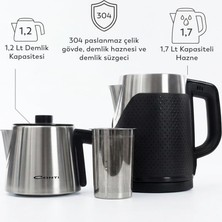 Str Store CTM-130 Dempro, Çift Katmanlı El Yakmayan Gövde, 2000W Hızlı Isıtma, Sıcak Tutma, 1.7l Su Haznesi, 1.2l Çelik Demlik