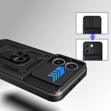 Str Store Oppo Reno 15 ile Uyumlu Kılıfı Silikon Stand Yüzüklü Araç Tutucu Mıknatıslı Darbe ve Kamera Korumalı Tank Sürgülü Kapak Lacivert