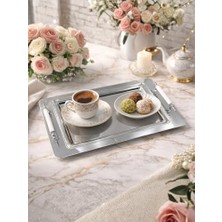 Pratik Ev 6 Kişilik Paslanmaz Çelik Sunum Tepsisi, Beyaz Saplı, Şık Servis Tepsisi, 35X25 cm