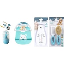 Pratik Ev Bebek Bakım Seti(Tırnak Makası Seti+Silikon Önlük+Derece+Tarak Fırça) Mavi Beyaz TYC00591499557