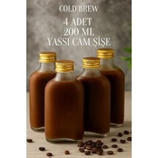 Pratik Ev 4 Adet Şeffaf Cold Brew Metal Gold Kapaklı Soğuk Kahve Yassı Cam Şişe 200 ml