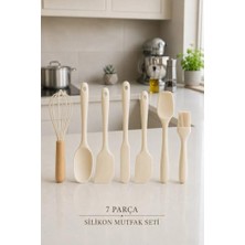 Pratik Ev Arel Silikon Mutfak Seti 6 Parça Isıya Dayanıklı Spatula Kaşık Fırça Seti+Çırpıcı Hediyeli-Krem