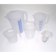 Pratik Ev 5'li Set Şeffaf Kırılmayan Plastikten Kulplu Sürahi Tipi Ölçek Kapları Çok Amaçlı Dereceli Ölççü Kabı