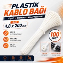 Pratik Ev Cırt Kelepçe 4,8X200 mm Plastik Beyaz Renk (100 Adet) Zip Kablo Bağı Çok Amaçlı Bağlama