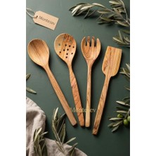 Pratik Ev Zeytin Ağacı Ahşap Tahta Kaşık Çatal Kevgir Spatula Seti (Zeytin Ağacı) Ağaç Kaşık 4'lü Set ZYTN-040