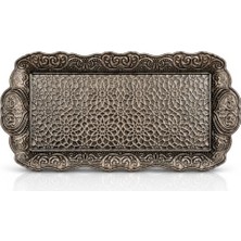 Pratik Ev Osmanlı Motifli Küçük Metal Servis Tepsisi – Dekoratif Sunum Tepsisi, 36 x 18 Cm, 306 G (Antik Siyah)