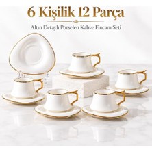 Pratik Ev Asalet Serisi 6 Kişilik 12 Parça Kahve Fincanı Takımı Gold Detaylı Porselen Fincan Seti