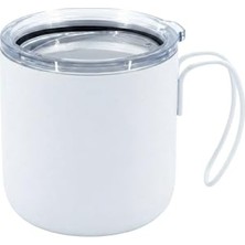 Pratik Ev Termos, Paslanmaz Çelik Mug - 320 ml Vakumlu Seyahat Bardağı - Sızdırmaz Şeffaf Kapaklı ve Ergonomik Saplı Kamp Kupası - Ofis ve Dış Mekan Için Isı Yalıtımlı Modern Kupa (Beyaz)