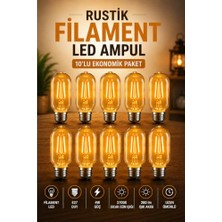 aklow akyoleticaret T45 Rustik Filament LED Ampul, E27 Duy, 10'lu Set, 4W, 2700K Sıcak Gün Işığı, 280 Lm, Dekoratif Vintage