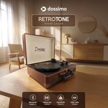 aklow akyoleticaret Retrotone Bt+Aux+Usb Destekli Yedek Iğneli Kahverengi Pikap Çalar DS-R100