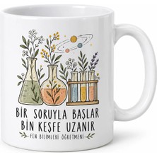 Alfa Tshirt Fen Bilimleri Öğretmenine Hediye Laboratuvar ve Çiçek Tasarımlı Kupa Bardak 300 ml