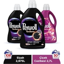 aklow akyoleticaret Hassas Bakım Sıvı Çamaşır Deterjanı 3 x 3l (145 Yıkama) 2 Siyah + 1 Çiçek Cazibesi Yenileme