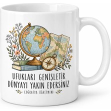 Alfa Tshirt Coğrafya Öğretmenine Hediye Dünya ve Çiçek Tasarımlı Kupa Bardak 300 ml